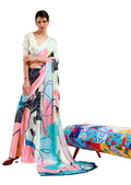 Light Tea Green Digital Printed Satin Crepe Saree
