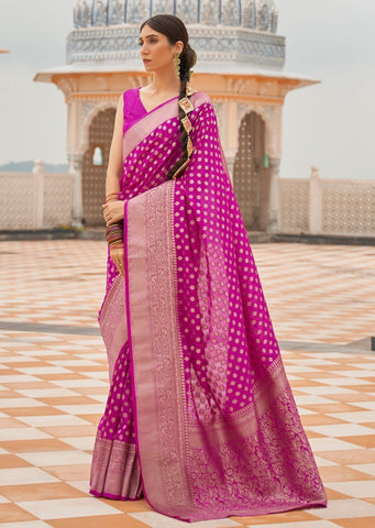 Magenta Purple Pure Braso Chiffon Saree With Embroidered Silk Blouse