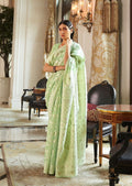 Pista Green Hand Woven Lucknowi Cotton Saree