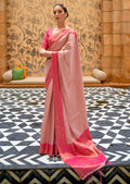 Salmon Pink Woven Handloom Zari Silk Saree