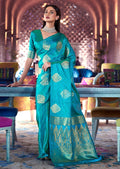 Sky Blue Woven Pure Satin Silk Saree