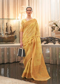 Royal Yellow Zari Woven Pure Handloom Linen Saree