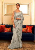 Cloud Gray Woven Pure Handloom Chickankari Lucknowi Cotton Saree