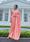 Light Brick Pink Hand Woven Lucknowi Cotton Saree