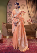 Salmon Orange Zari Woven Pure Handloom Linen Saree