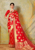 Scarlet Red Woven Banarasi Silk Saree