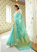 Aqua Blue Hand Woven Organza Silk Saree