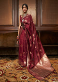 Maroon Red Woven Handloom Pure Tessar Zari Silk Saree