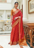 Red Zari Woven Traditional Patola Silk Saree With Self Brocade Blouse