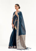 Prussian Blue Woven Soft Tussar Cotton Silk Saree