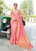 Flamingo Pink Hand Woven South Soft Silk Saree