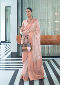 Light Oyster Pink Zari Woven Pure Handloom Linen Saree