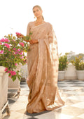 Beige Zari Woven Pure Handloom Linen Saree