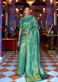 Turquoise Green Hand Woven Kanjivaram Silk Saree