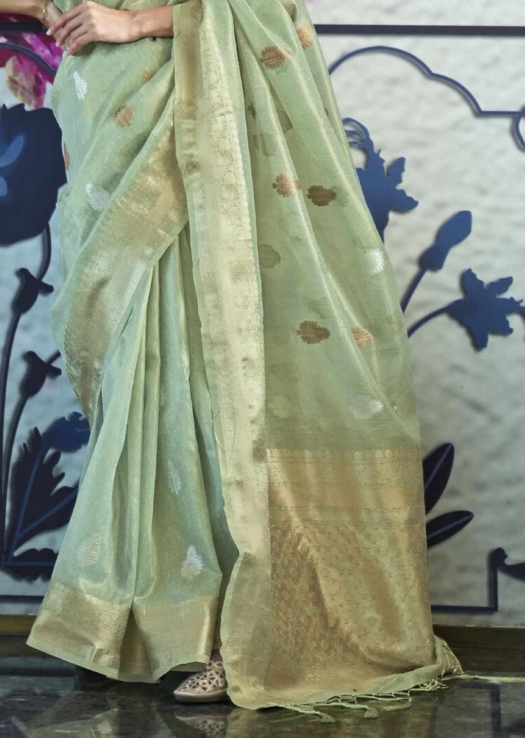 Pistachio Green Hand Woven Organza Tissue Silk Saree