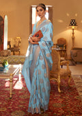 Sky Blue Zari Woven Banarasi Silk Saree