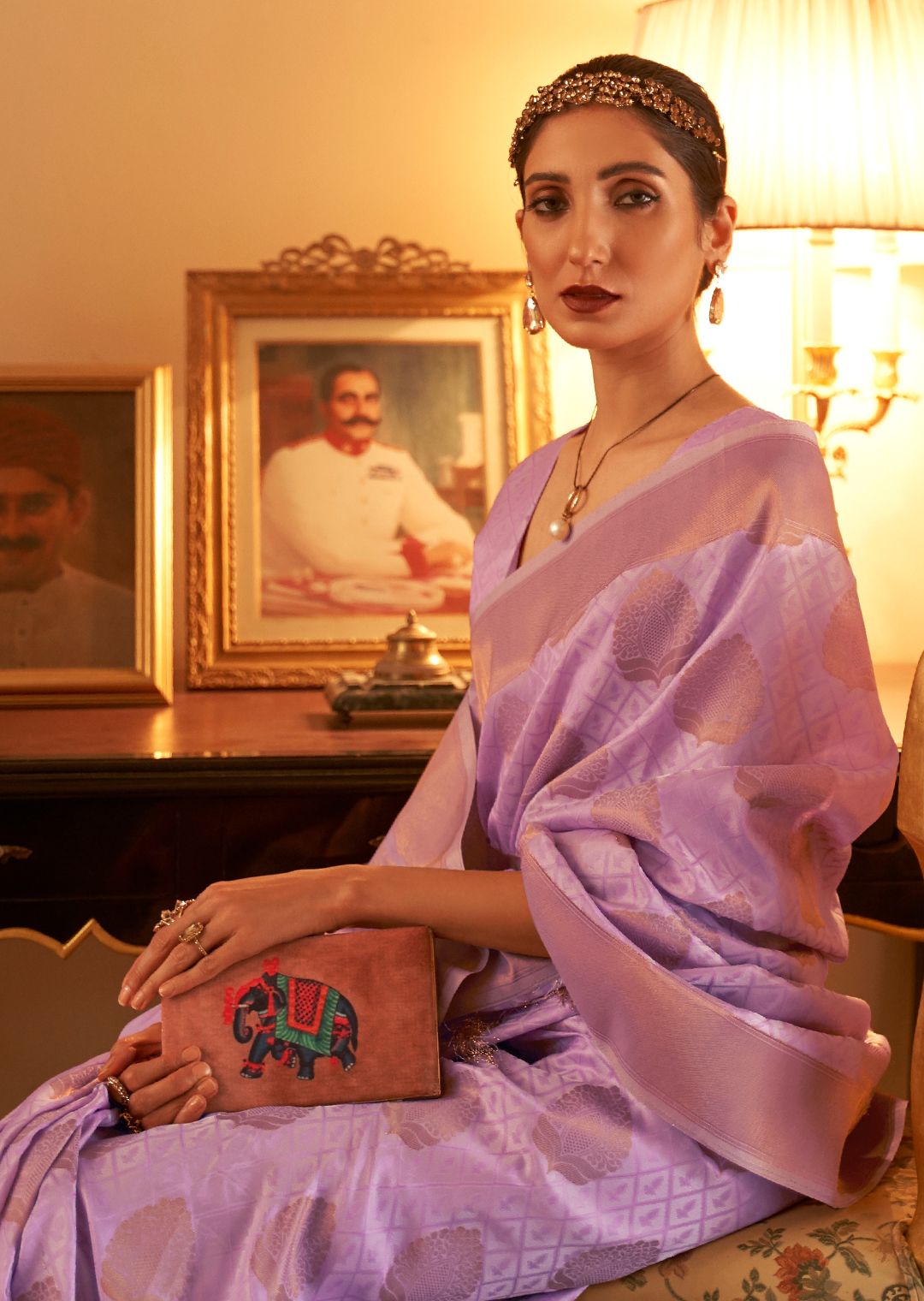 Lavender Purple Zari Woven Banarasi Silk Saree