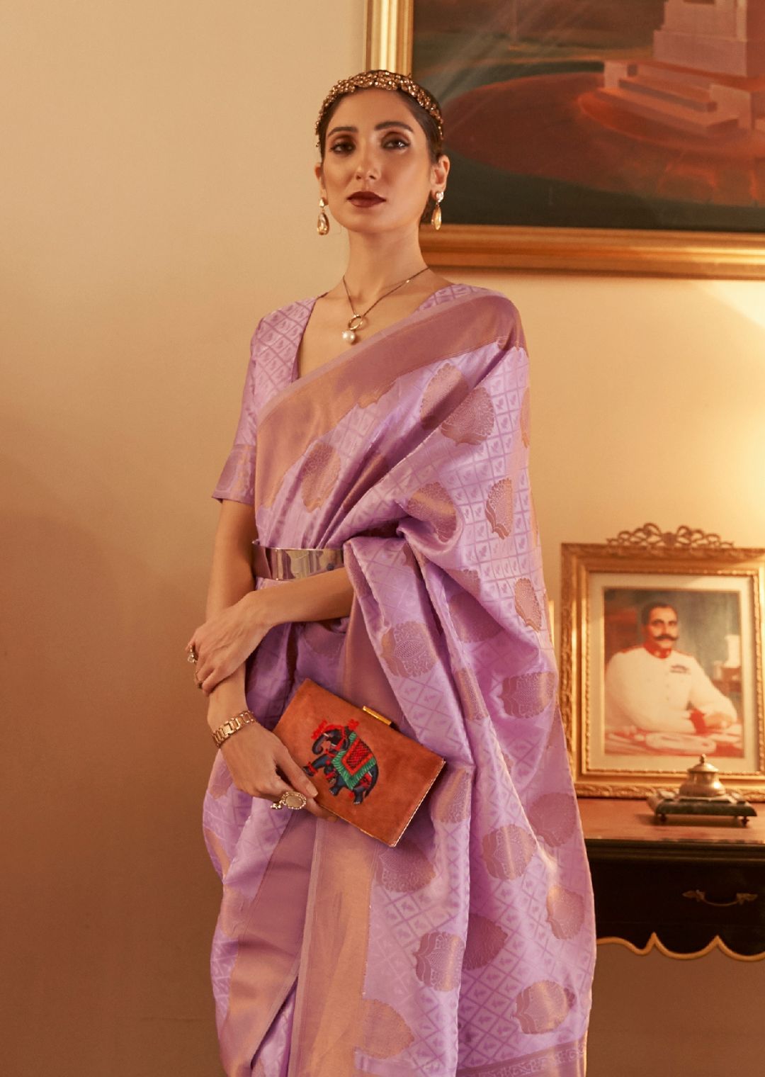 Lavender Purple Zari Woven Banarasi Silk Saree