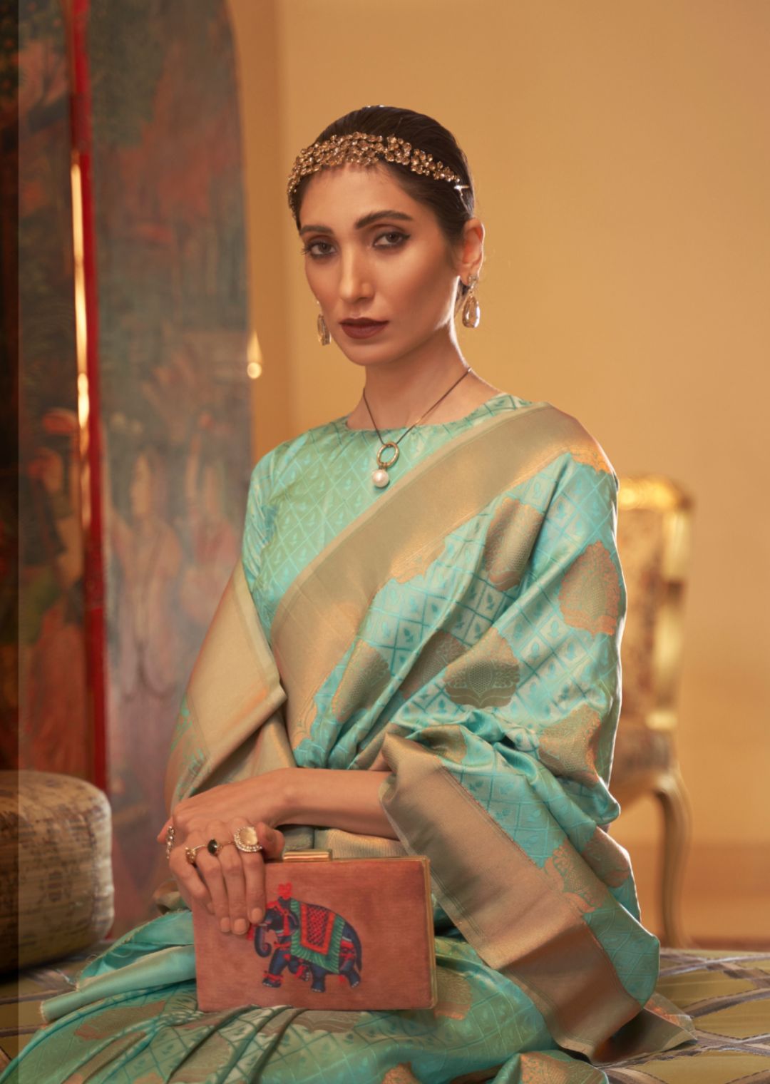 Light Aqua Marine Zari Woven Banarasi Silk Saree