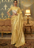 CORN YELLOW ZARI WOVEN BANARASI PURE SATIN SILK SAREE