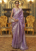 LAVENDER ZARI WOVEN BANARASI PURE SATIN SILK SAREE