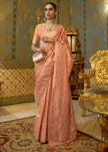 PEACH ORANGE ZARI WOVEN BANARASI PURE SATIN SILK SAREE