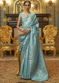 DEEP SKY BLUE ZARI WOVEN BANARASI PURE SATIN SILK SAREE