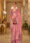 Carnation Pink Zari Woven Pure Handloom Banarasi Silk Saree