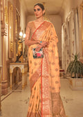 Apricot Orange Zari Woven Pure Handloom Banarasi Silk Saree