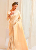 Pearl White Gold Hand Woven Kanjivaram Silk Saree