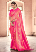 Pink Swaroski Hand Woven Kanjivaram Silk Saree