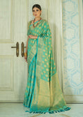 Aqua Blue Woven Handloom Zari Silk Saree