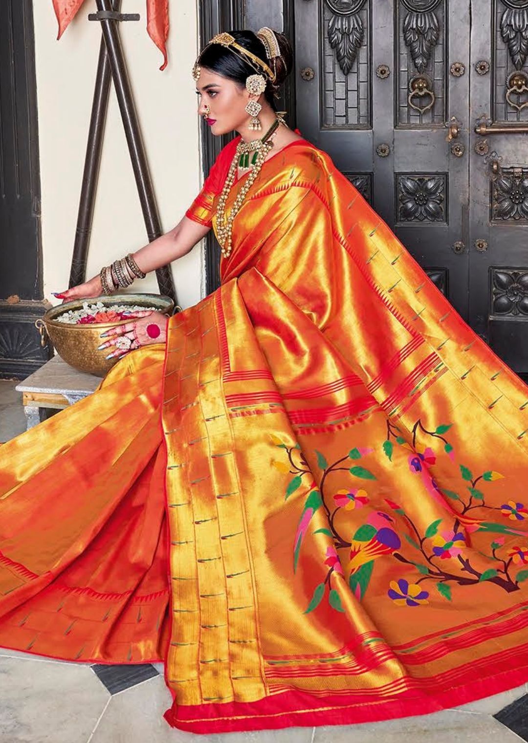 Golden Purple Woven Pure Kanjivaram Traditional Paithani Silk Saree