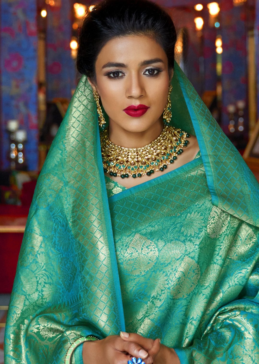 Turquoise Green Hand Woven Kanjivaram Silk Saree