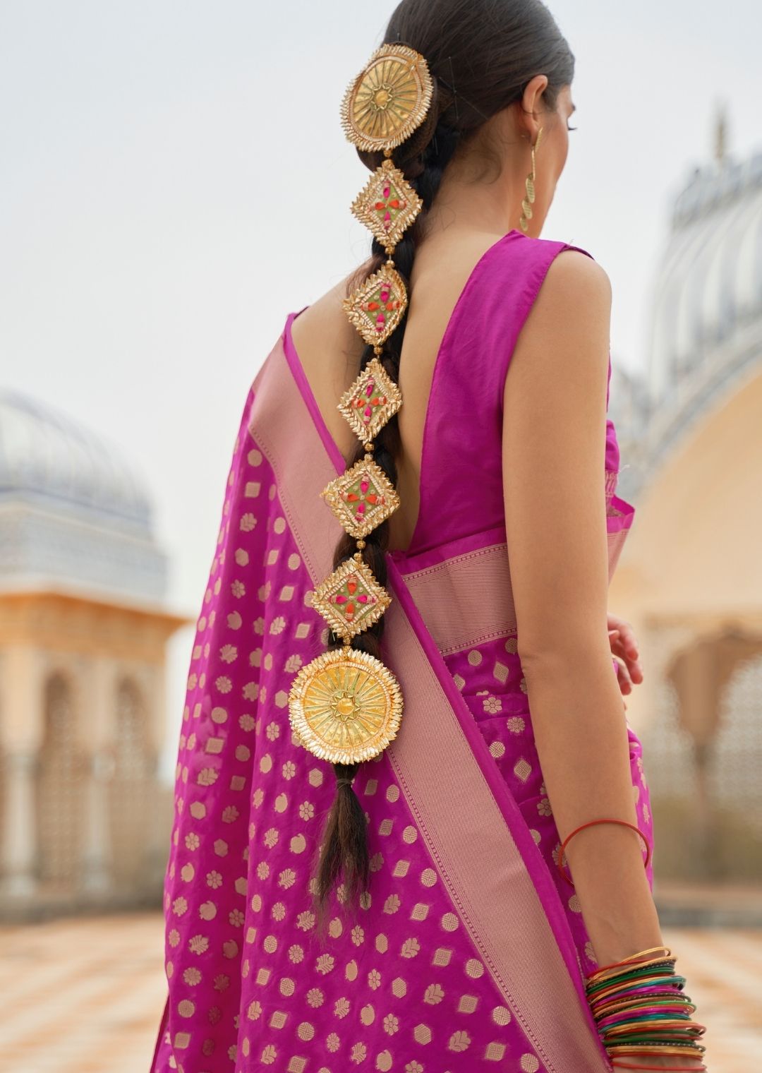 Magenta Purple Pure Braso Chiffon Saree With Embroidered Silk Blouse