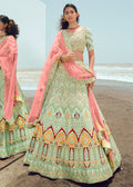 MINT GREEN HEAVY  EMBROIDERED PREMIUM DESIGNER LEHENGA