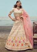 PEARL WHITE HEAVY EMBROIDERED PREMIUM DESIGNER LEHENGA