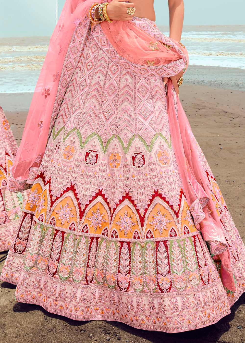 LEMONADE PINK HEAVY EMBROIDERED PREMIUM DESIGNER LEHENGA