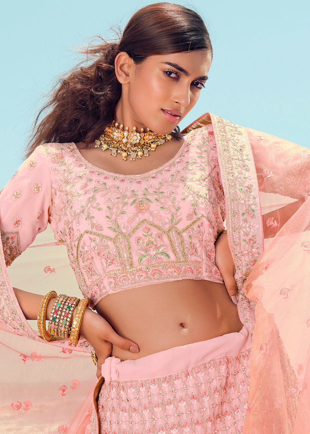 BLUSH PINK HEAVY EMBROIDERED PREMIUM DESIGNER LEHENGA