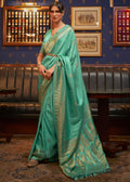OCEAN GREEN ZARI WOVEN PURE SATIN SILK SAREE