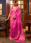 HOT PINK ZARI WOVEN PURE SATIN SILK SAREE