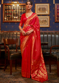 RED ZARI WOVEN PURE SATIN SILK SAREE