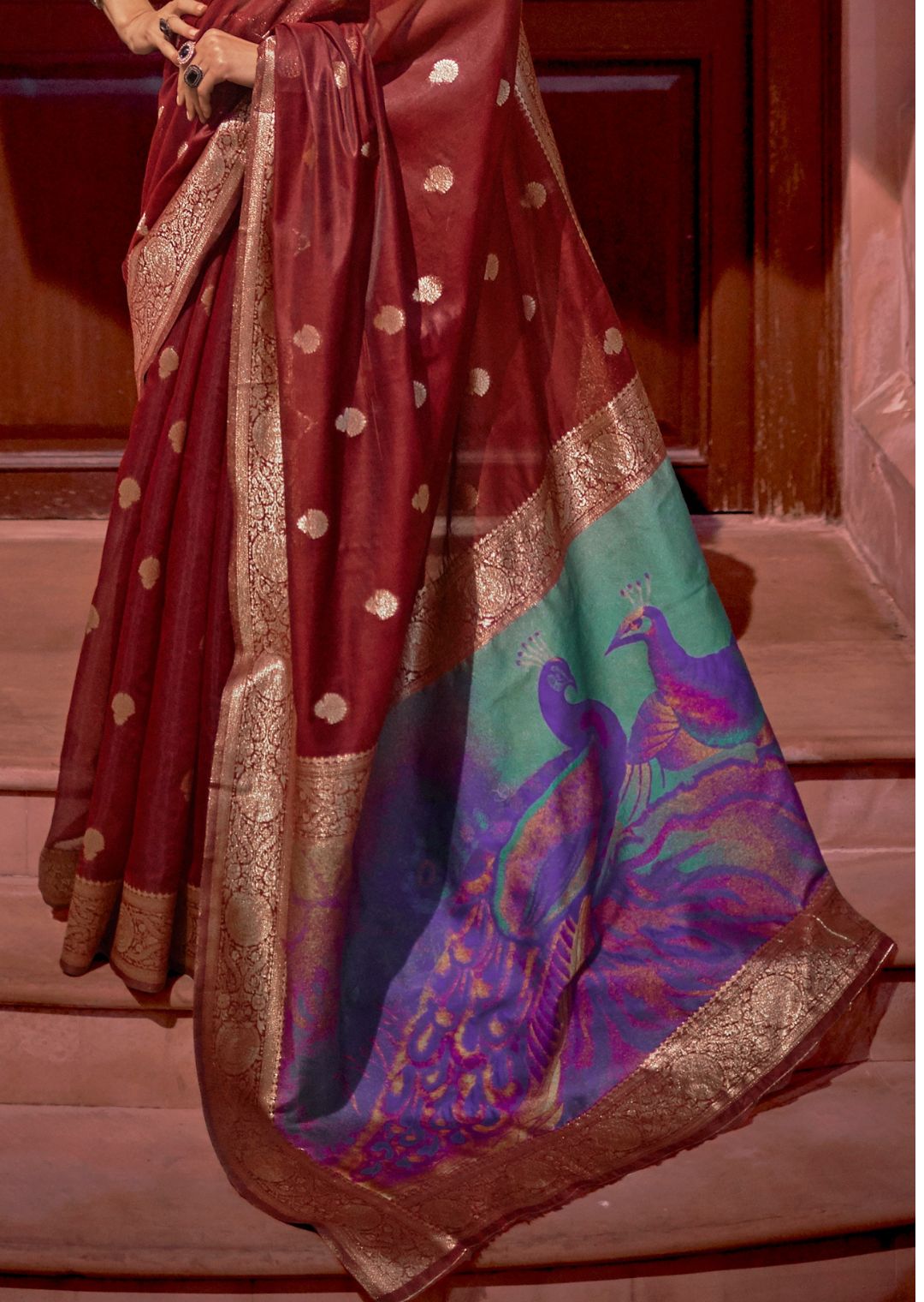Brick Red Zari Woven Pure Handloom Banarasi Silk Saree