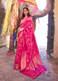 Deep Pink Sequins Woven Pure Handloom Banarasi Silk Saree