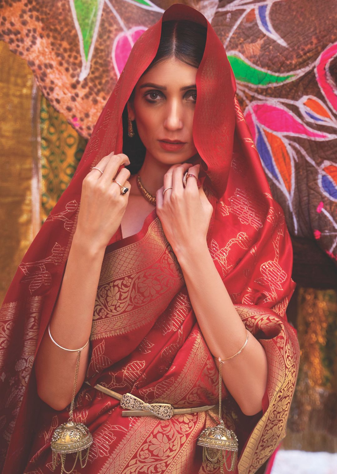 Red Sequins Woven Pure Handloom Banarasi Silk Saree