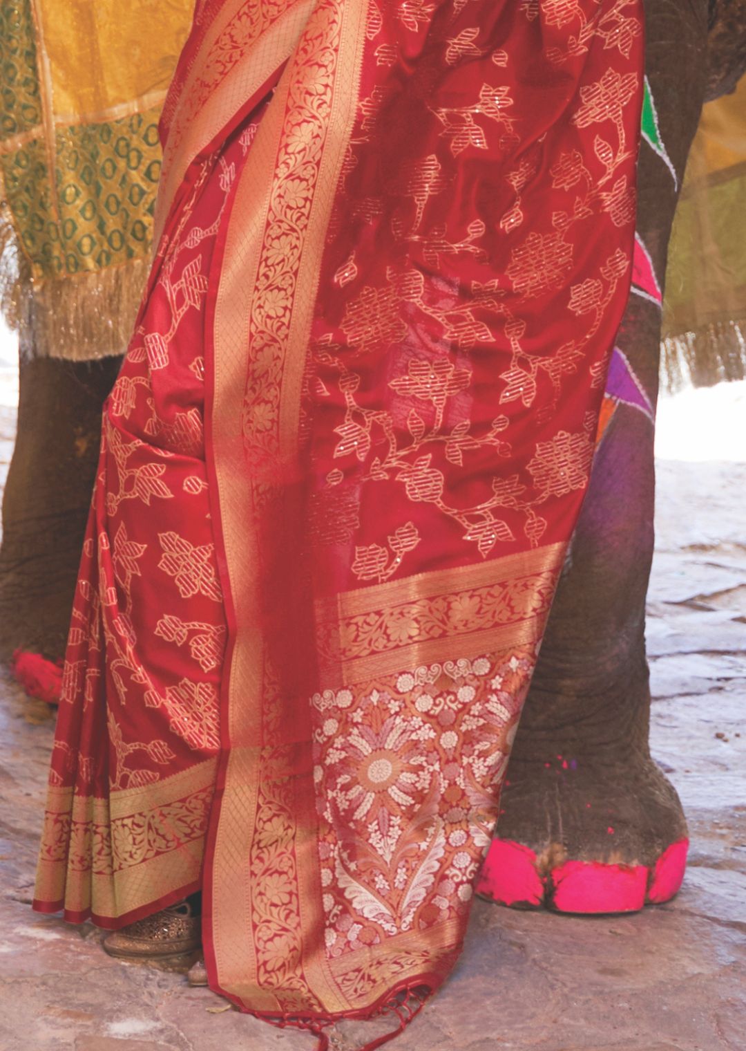 Red Sequins Woven Pure Handloom Banarasi Silk Saree