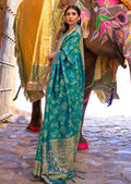Peacock Green Sequins Woven Pure Handloom Banarasi Silk Saree