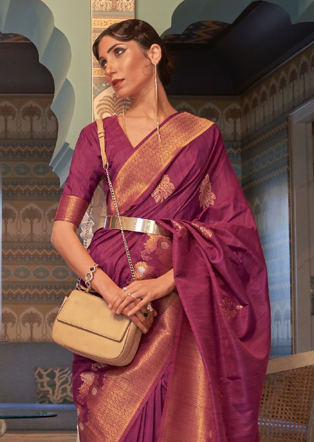 Berry Purple Zari Woven Pure Handloom Banarasi Silk Saree