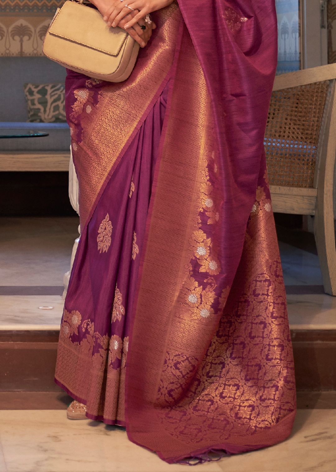 Berry Purple Zari Woven Pure Handloom Banarasi Silk Saree