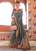 Pewter Gray Zari Woven Pure Handloom Banarasi Silk Saree